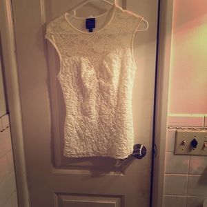 White Bebe top with lace detailing over chest